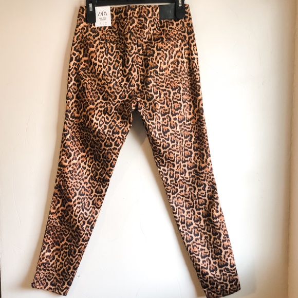 ZARA Leopard Mid Rise Skinny Pants Size 6 - Picture 5 of 10
